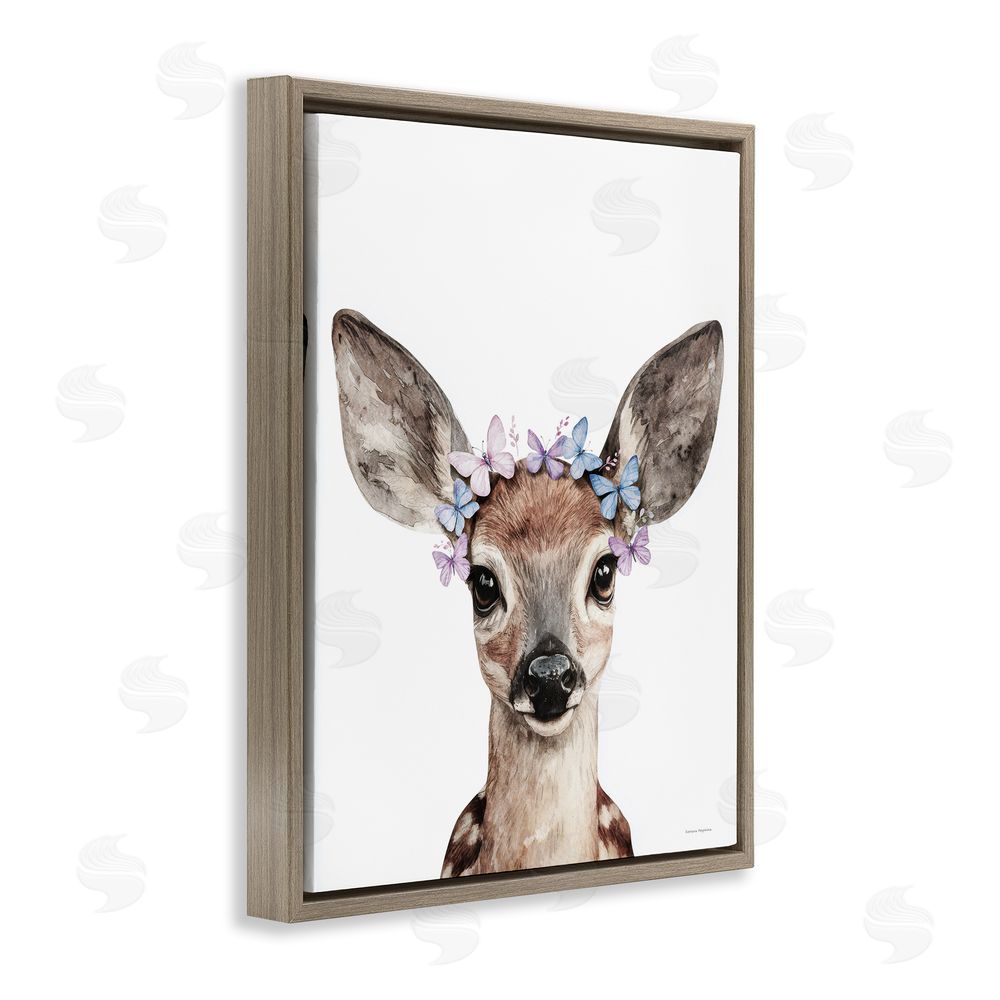Svetlana Aleynikova Fawn & Butterfly Wings Brown Floating Frame Canvas Wall Art Print
