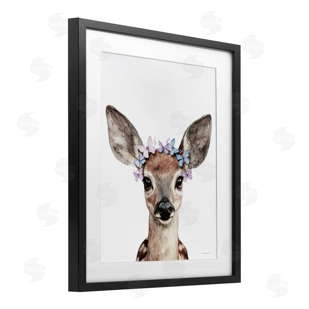 Svetlana Aleynikova Fawn & Butterfly Wings Black Framed Print Under Glass Wall Art