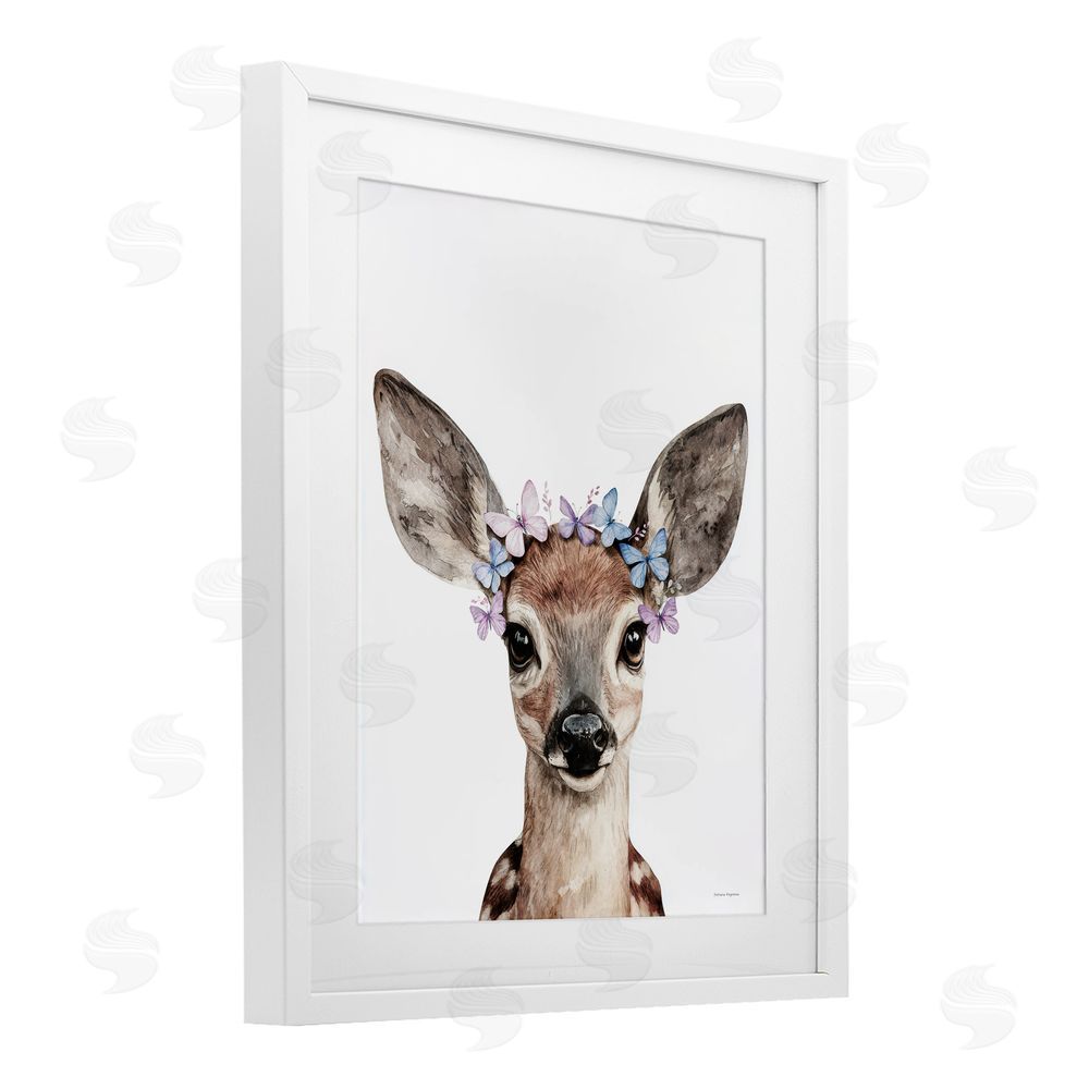 Svetlana Aleynikova Fawn & Butterfly Wings White Framed Print Under Glass Wall Art
