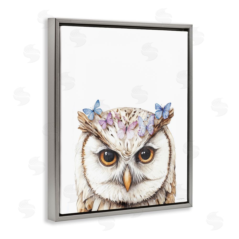 Svetlana Aleynikova Owl & Butterfly Wings Gray Floating Frame Canvas Wall Art Print
