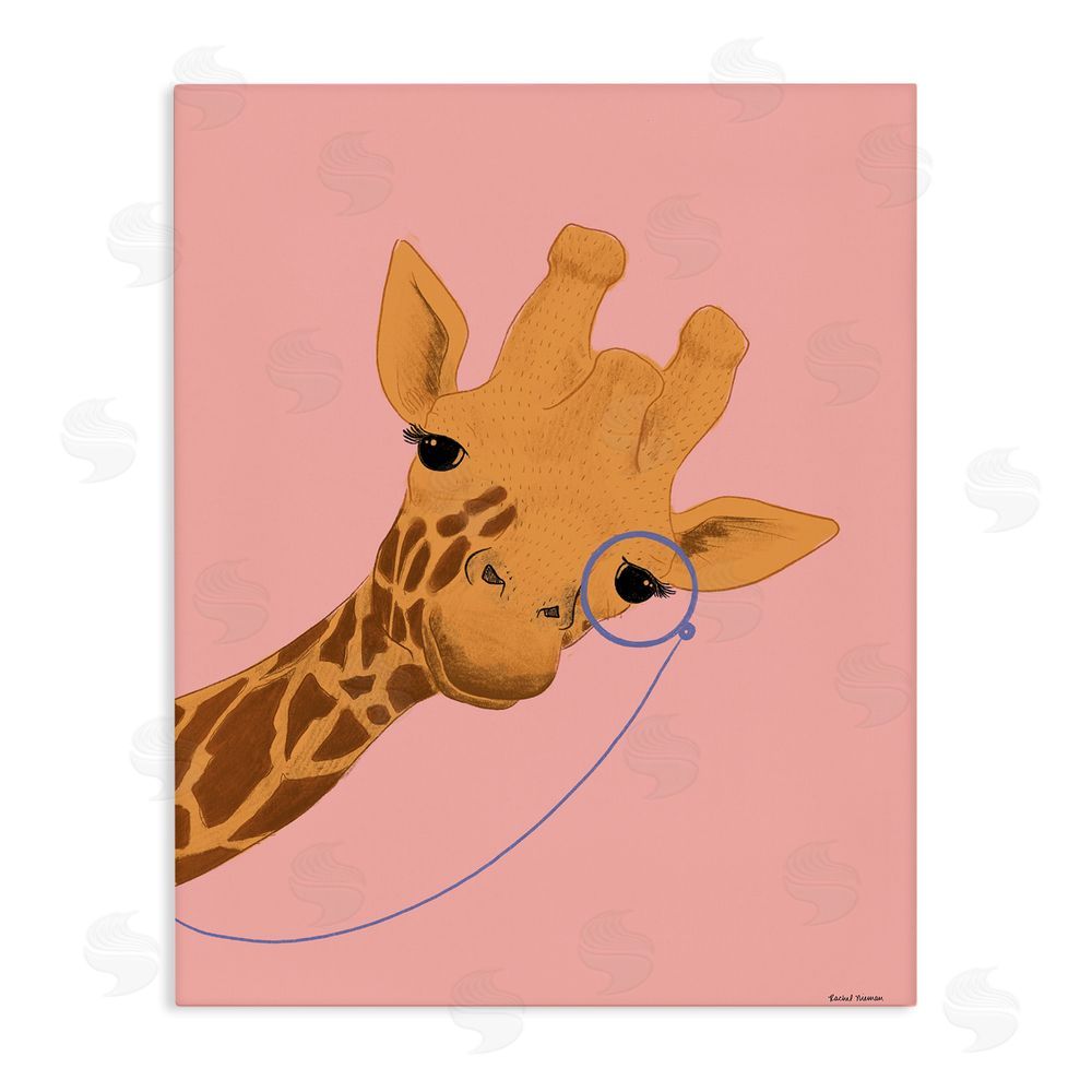 Rachel Nieman Playful Giraffe with Monocle Stretched Canvas Wall Art Print