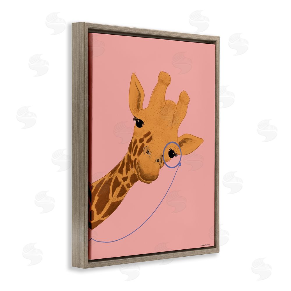 Rachel Nieman Playful Giraffe with Monocle Brown Floating Frame Canvas Wall Art Print