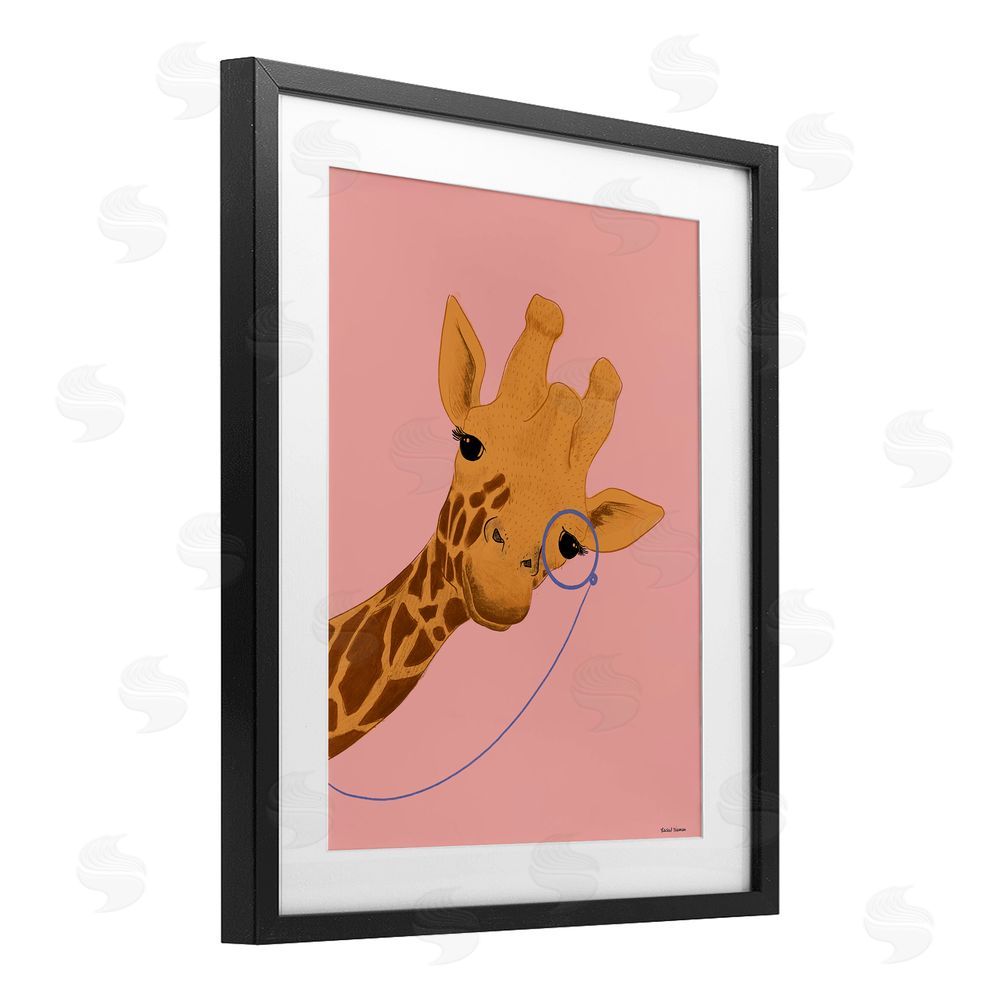 Rachel Nieman Playful Giraffe with Monocle Black Framed Print Under Glass Wall Art