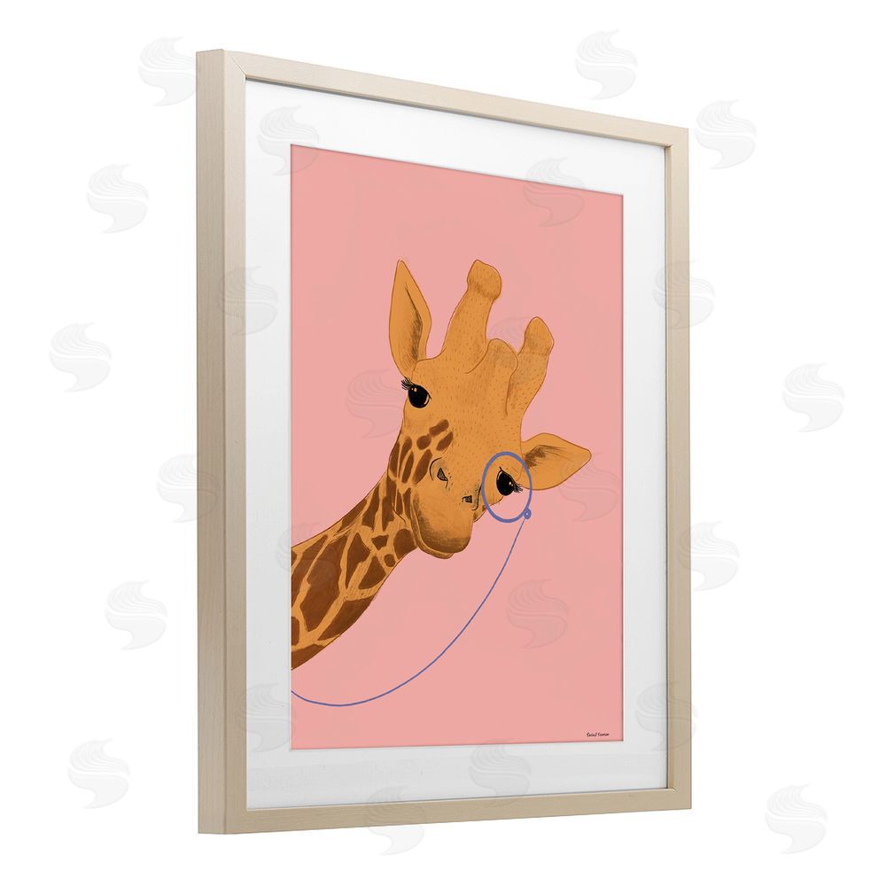 Rachel Nieman Playful Giraffe with Monocle Birch Framed Print Under Glass Wall Art