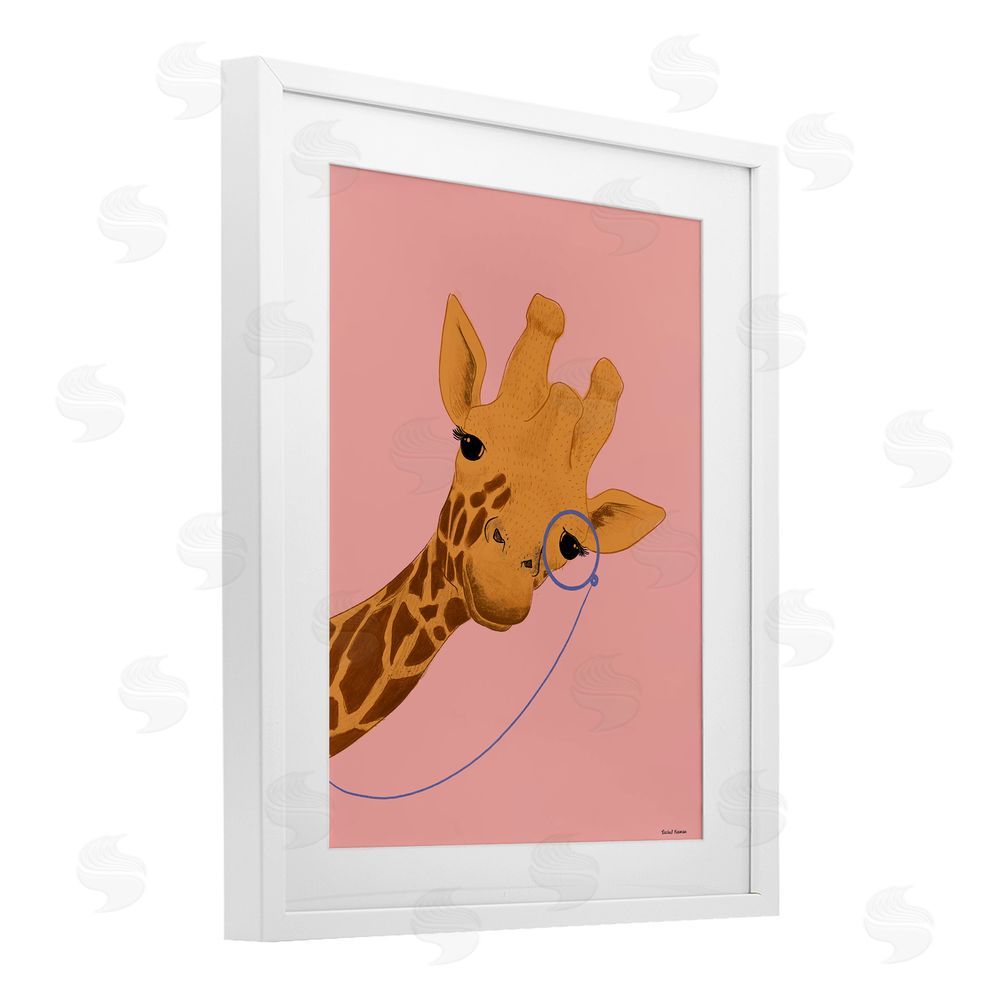 Rachel Nieman Playful Giraffe with Monocle White Framed Print Under Glass Wall Art