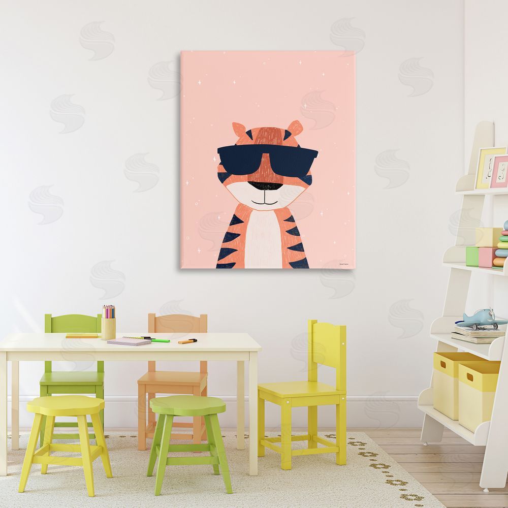 Rachel Nieman Cool Tiger in Sunglasses Stretched Canvas Wall Art in Room
