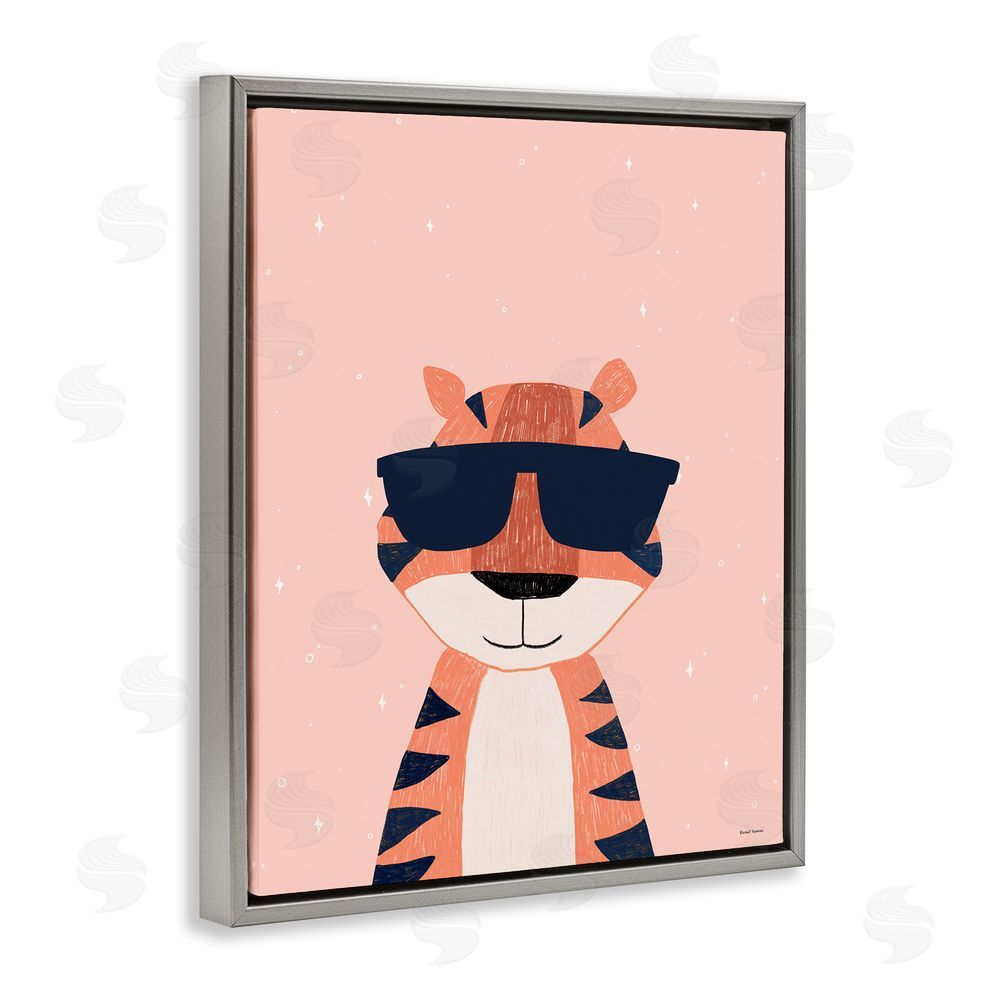 Rachel Nieman Cool Tiger in Sunglasses Gray Floating Frame Canvas Wall Art Print
