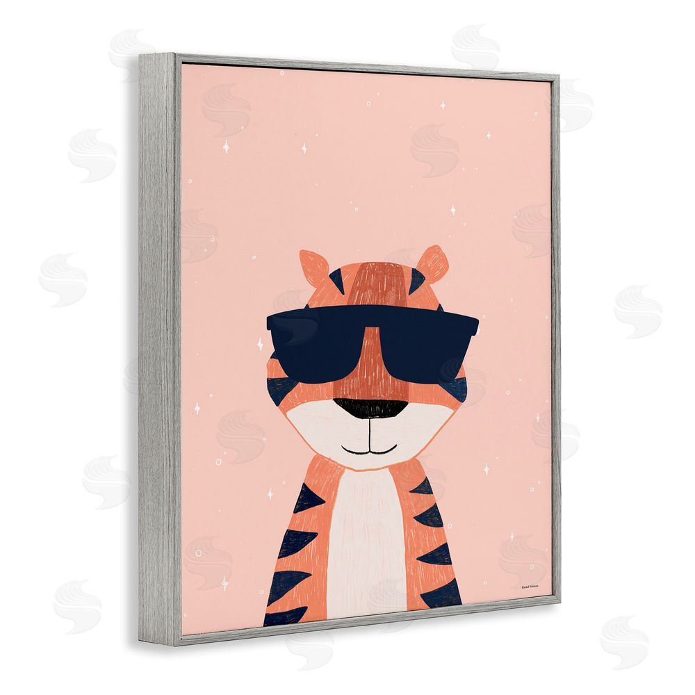 Rachel Nieman Cool Tiger in Sunglasses Gray Framed Giclee Wall Art Print