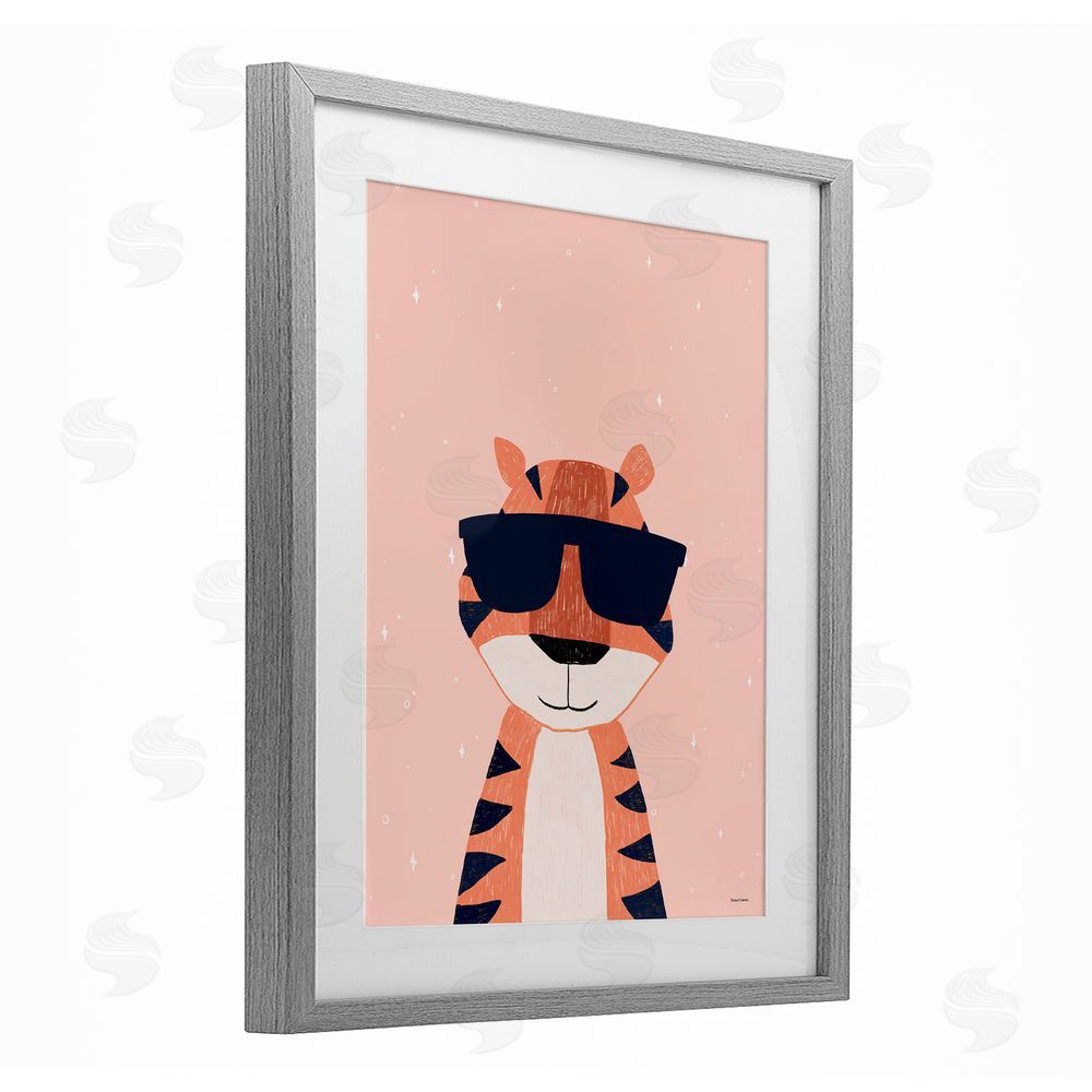 Rachel Nieman Cool Tiger in Sunglasses Gray Framed Print Under Glass Wall Art