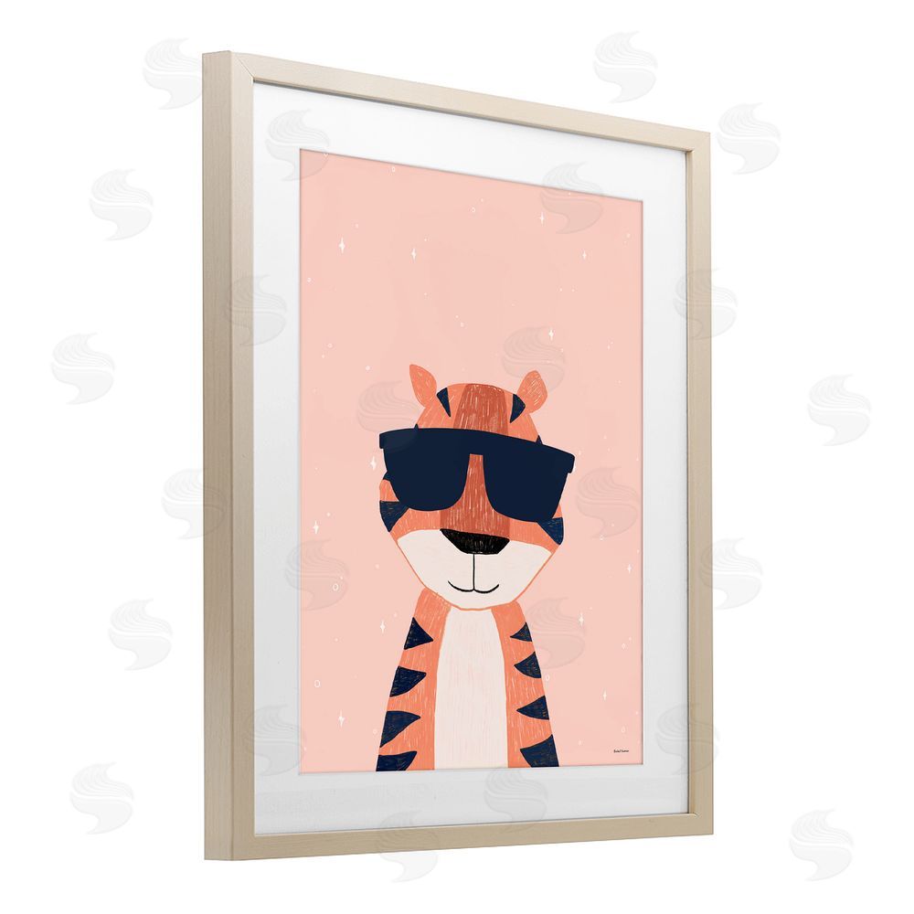 Rachel Nieman Cool Tiger in Sunglasses Birch Framed Print Under Glass Wall Art