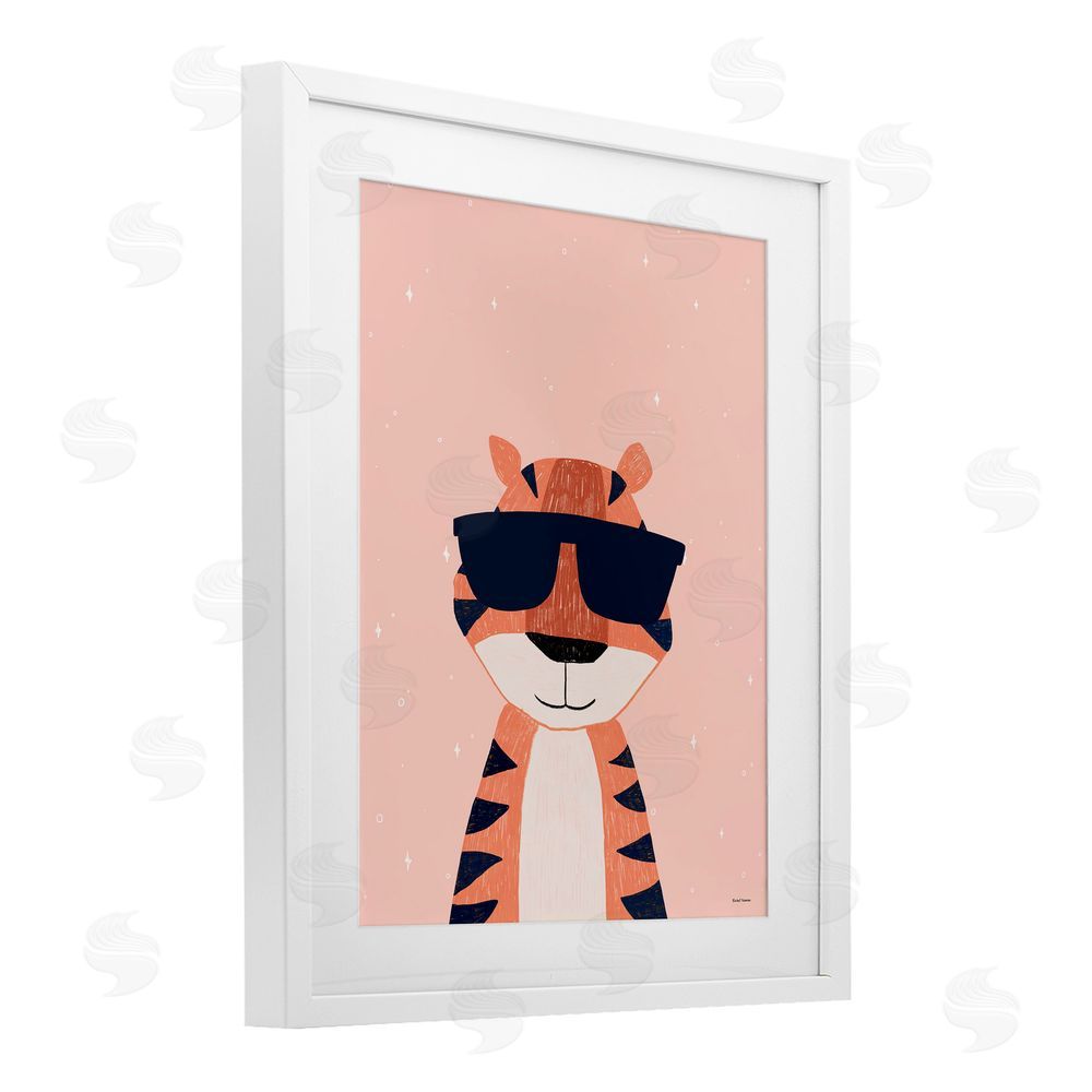 Rachel Nieman Cool Tiger in Sunglasses White Framed Print Under Glass Wall Art