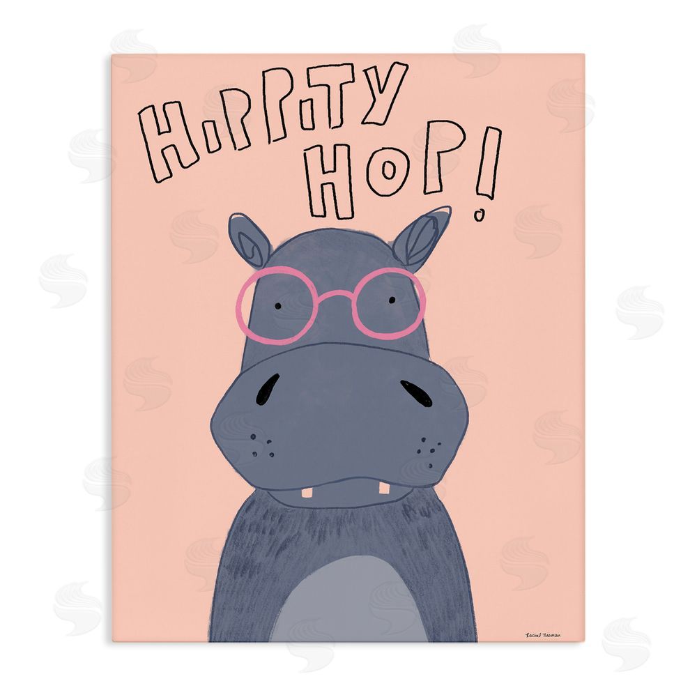 Rachel Nieman Hippity Hop Hippo Stretched Canvas Wall Art Print