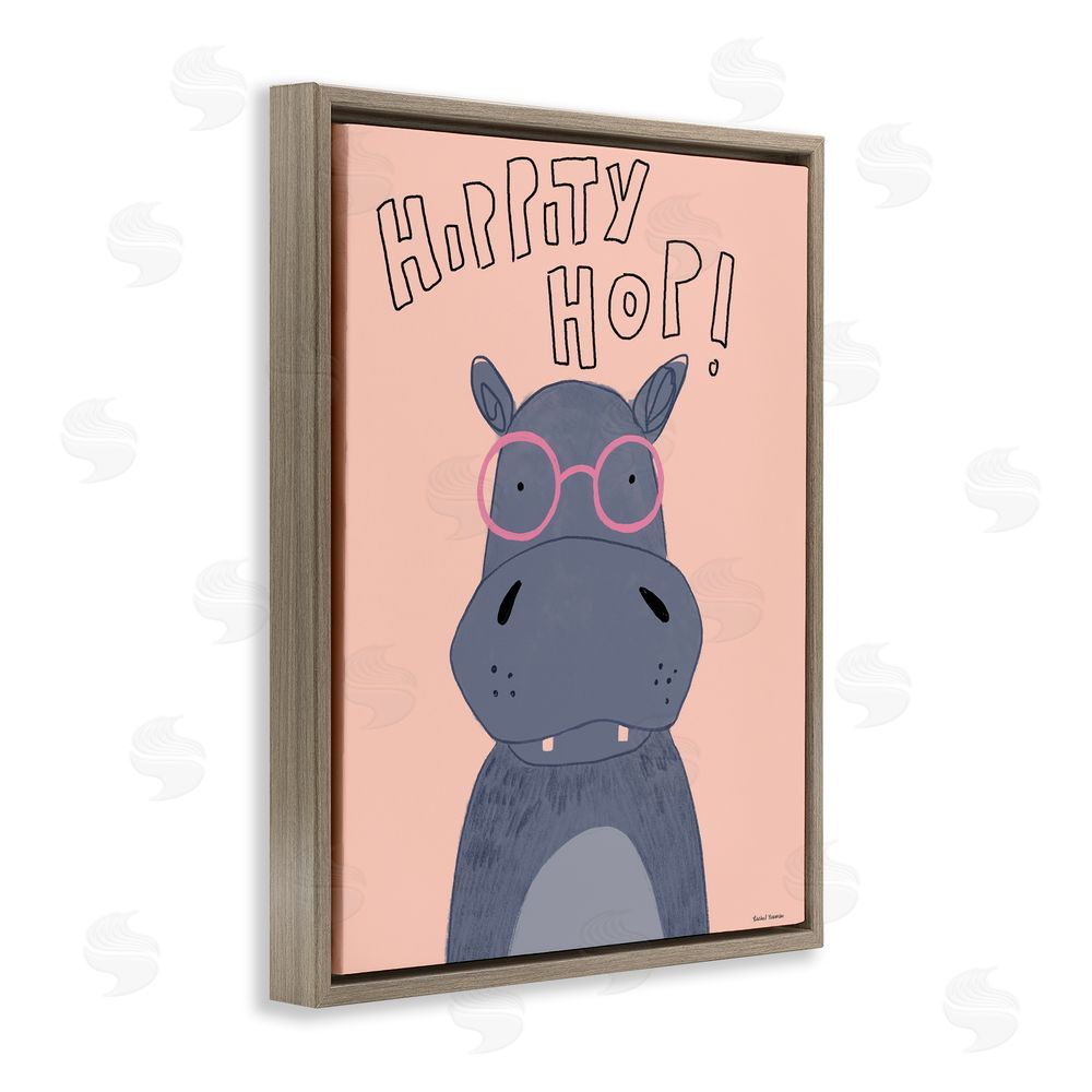 Rachel Nieman Hippity Hop Hippo Brown Floating Frame Canvas Wall Art Print