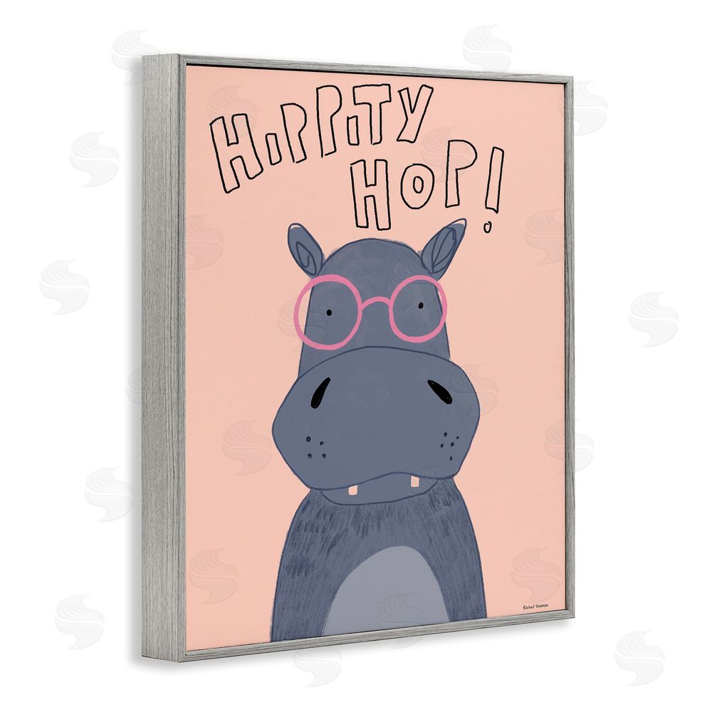 Rachel Nieman Hippity Hop Hippo Gray Framed Giclee Wall Art Print