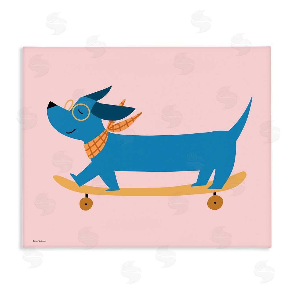 Rachel Nieman Skateboarding Wiener Dog Stretched Canvas Wall Art Print