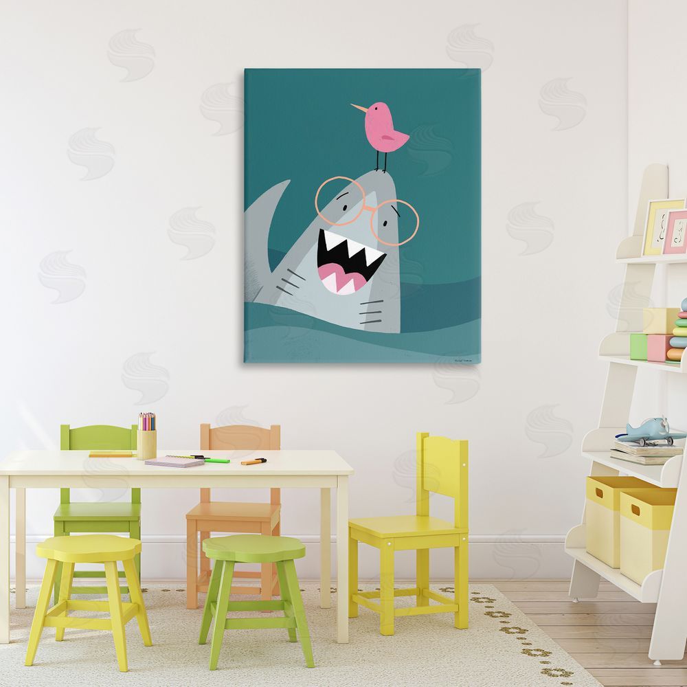 Rachel Nieman The Friendliest Shark Stretched Canvas Wall Art in Room