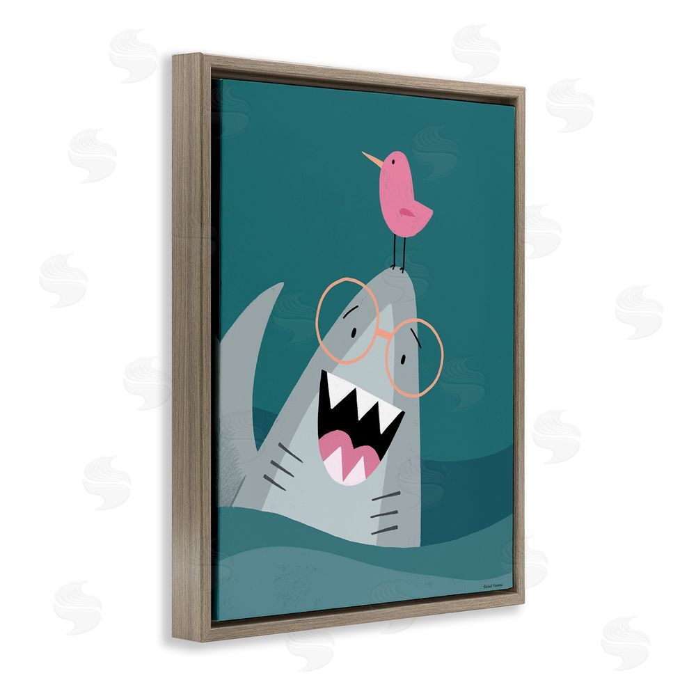 Rachel Nieman The Friendliest Shark Brown Floating Frame Canvas Wall Art Print