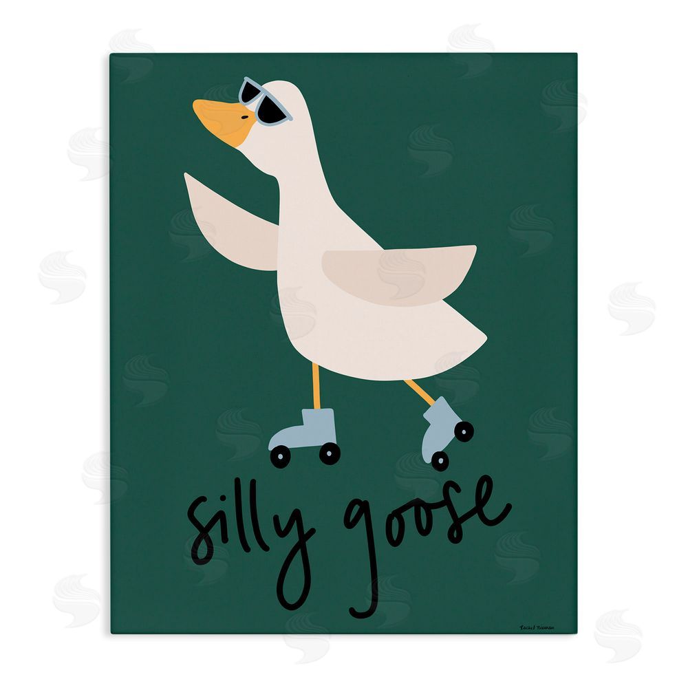 Rachel Nieman Silly Goose on Skates Stretched Canvas Wall Art Print