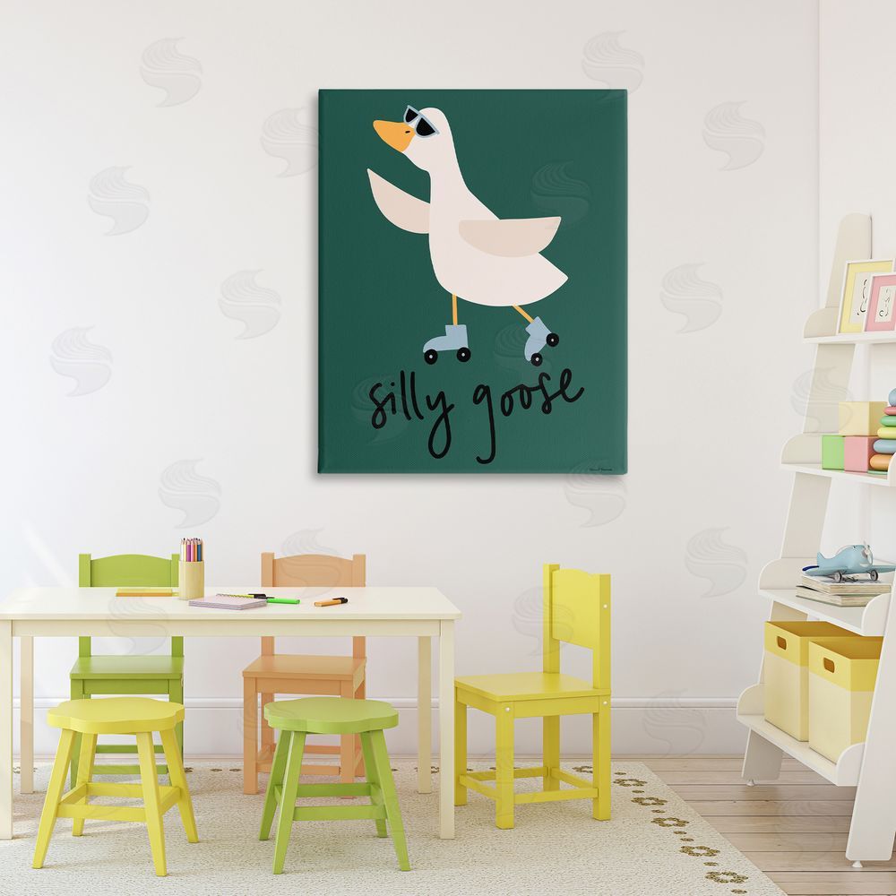 Rachel Nieman Silly Goose on Skates Stretched Canvas Wall Art in Room