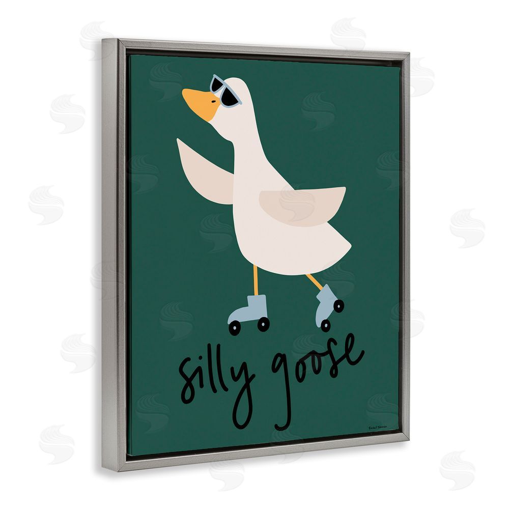 Rachel Nieman Silly Goose on Skates Gray Floating Frame Canvas Wall Art Print