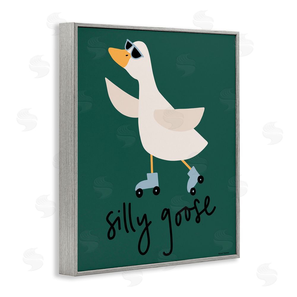 Rachel Nieman Silly Goose on Skates Gray Framed Giclee Wall Art Print