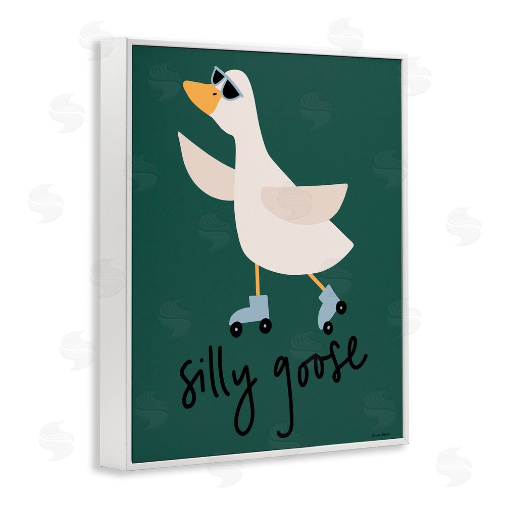 Rachel Nieman Silly Goose on Skates White Framed Giclee Wall Art Print