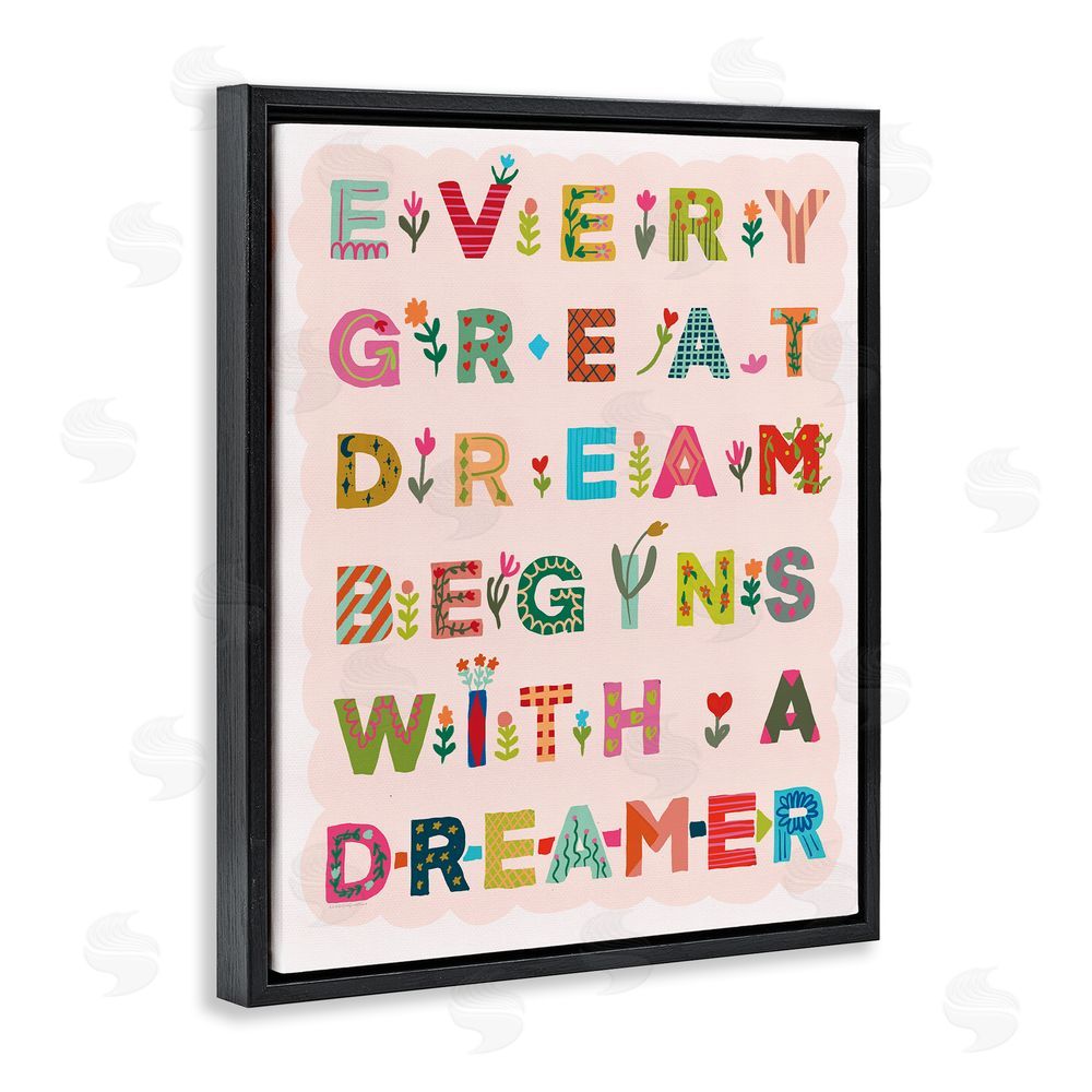 Kamdon Kreations Every Great Dream Black Floating Frame Canvas Wall Art Print