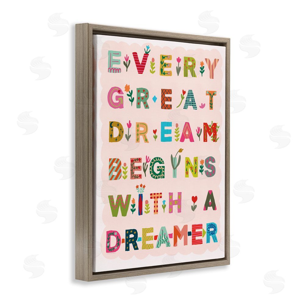 Kamdon Kreations Every Great Dream Brown Floating Frame Canvas Wall Art Print