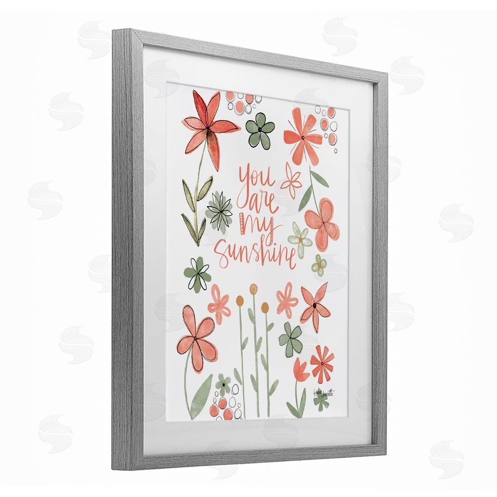 Katie Doucette You Are Sunshine with Florals Gray Framed Print Under Glass Wall Art