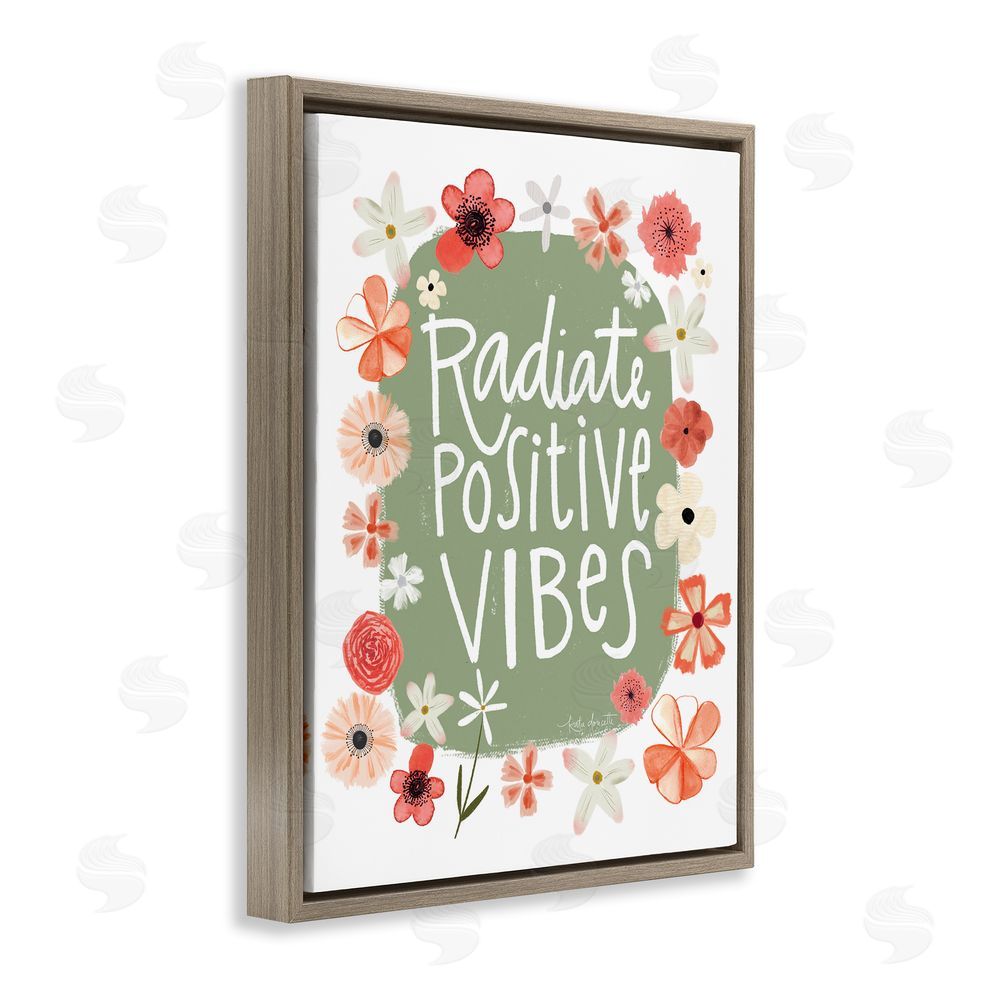 Katie Doucette Floral Radiate Positive Vibes Brown Floating Frame Canvas Wall Art Print