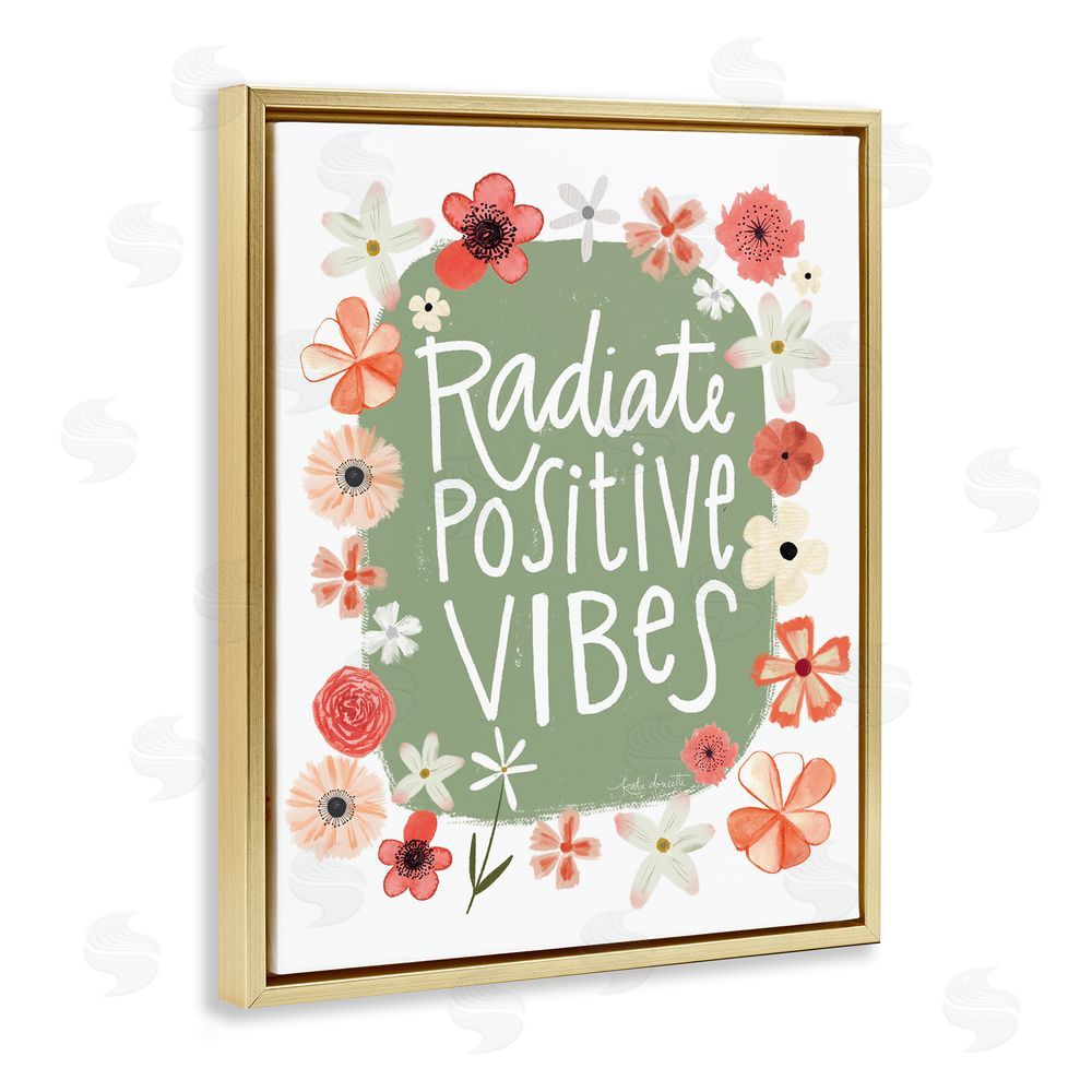 Katie Doucette Floral Radiate Positive Vibes Gold Floating Frame Canvas Wall Art Print