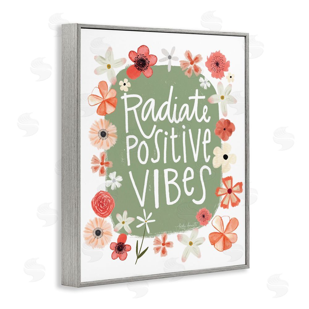 Katie Doucette Floral Radiate Positive Vibes Gray Framed Giclee Wall Art Print