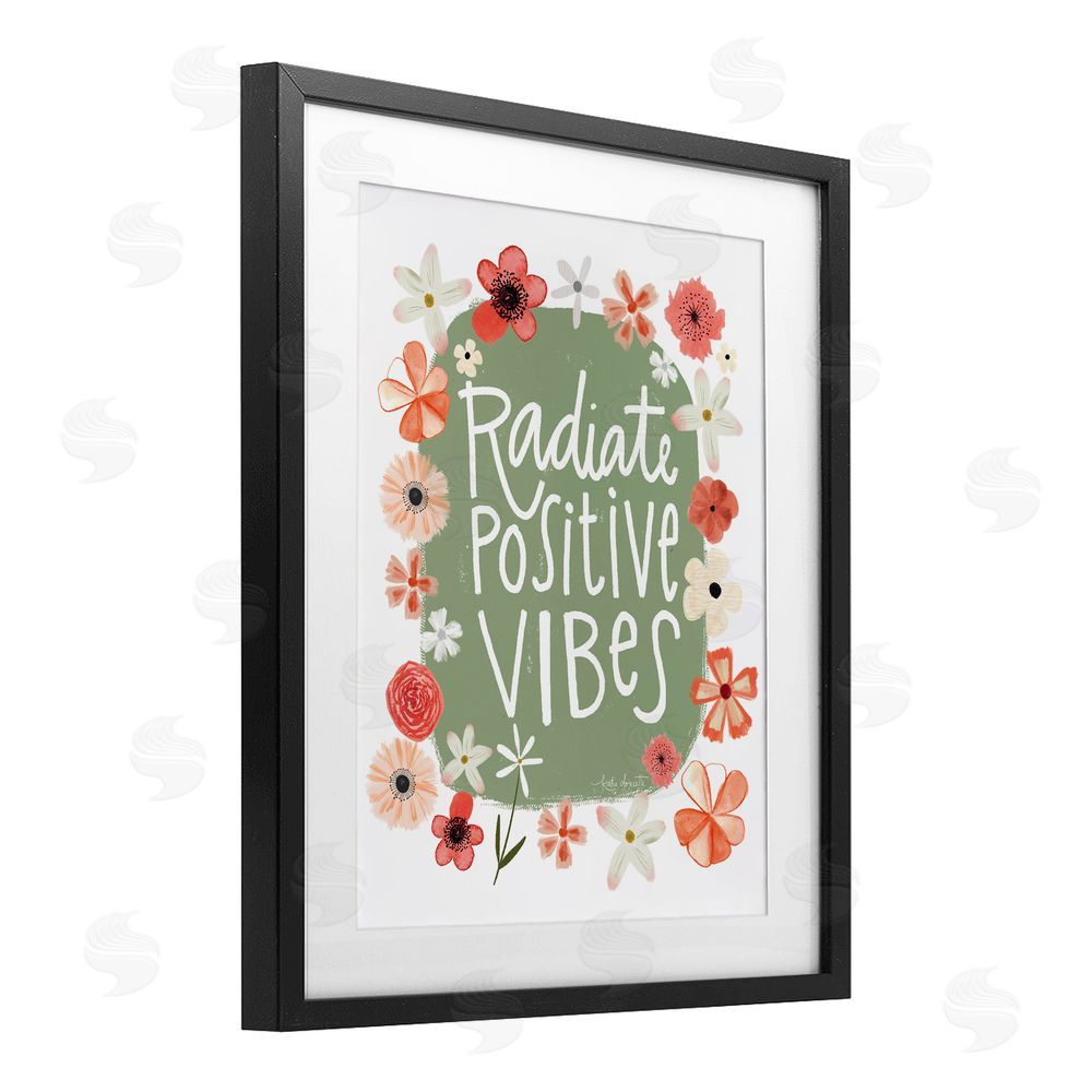 Katie Doucette Floral Radiate Positive Vibes Black Framed Print Under Glass Wall Art