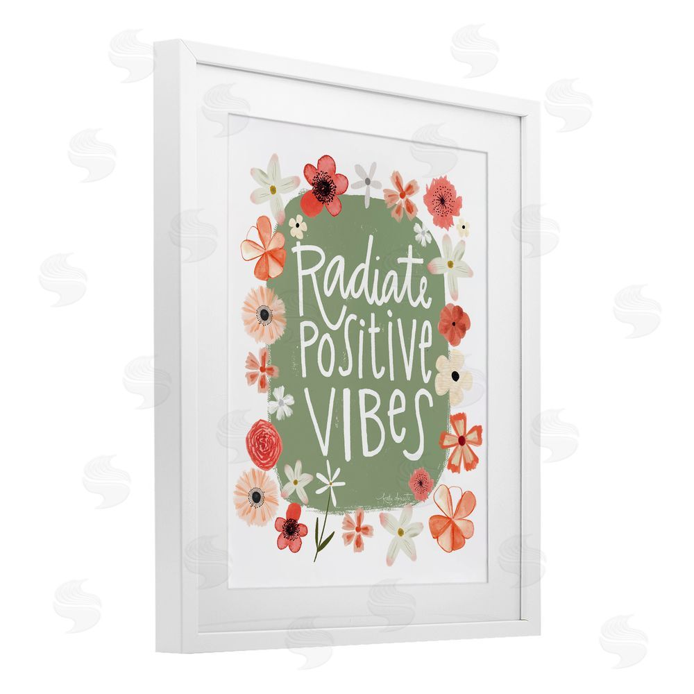 Katie Doucette Floral Radiate Positive Vibes White Framed Print Under Glass Wall Art