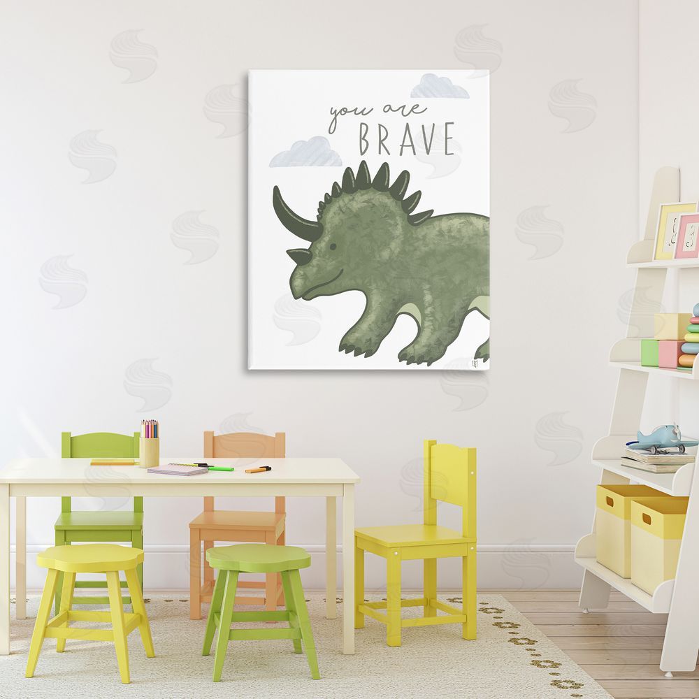 Elizabeth Tyndall You Are Brave Dinosaur Stretched Canvas Wall Art in Room