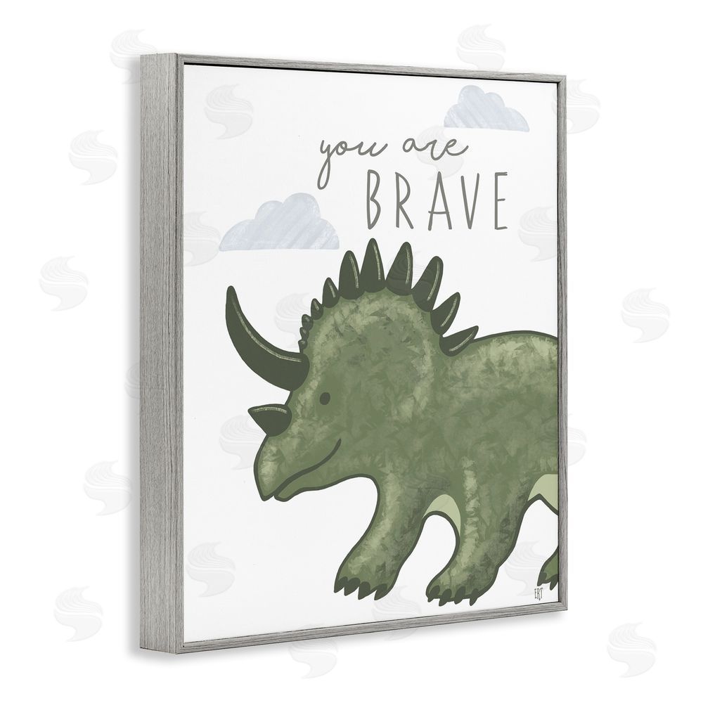 Elizabeth Tyndall You Are Brave Dinosaur Gray Framed Giclee Wall Art Print