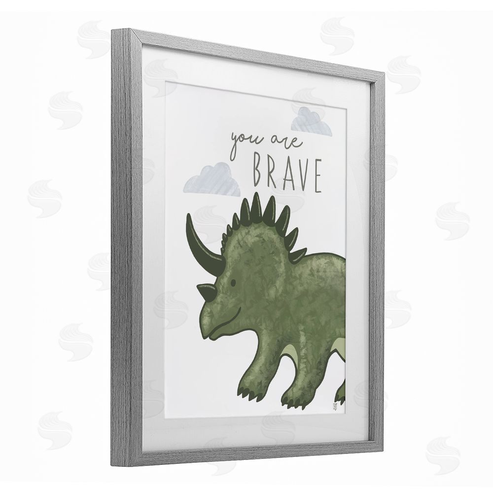 Elizabeth Tyndall You Are Brave Dinosaur Gray Framed Print Under Glass Wall Art