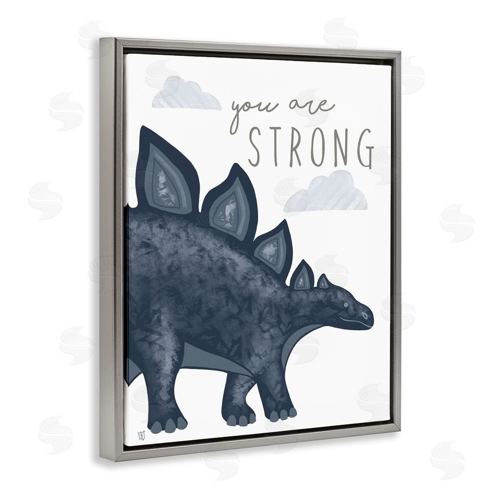 Elizabeth Tyndall You Are Strong Dinosaur Gray Floating Frame Canvas Wall Art Print