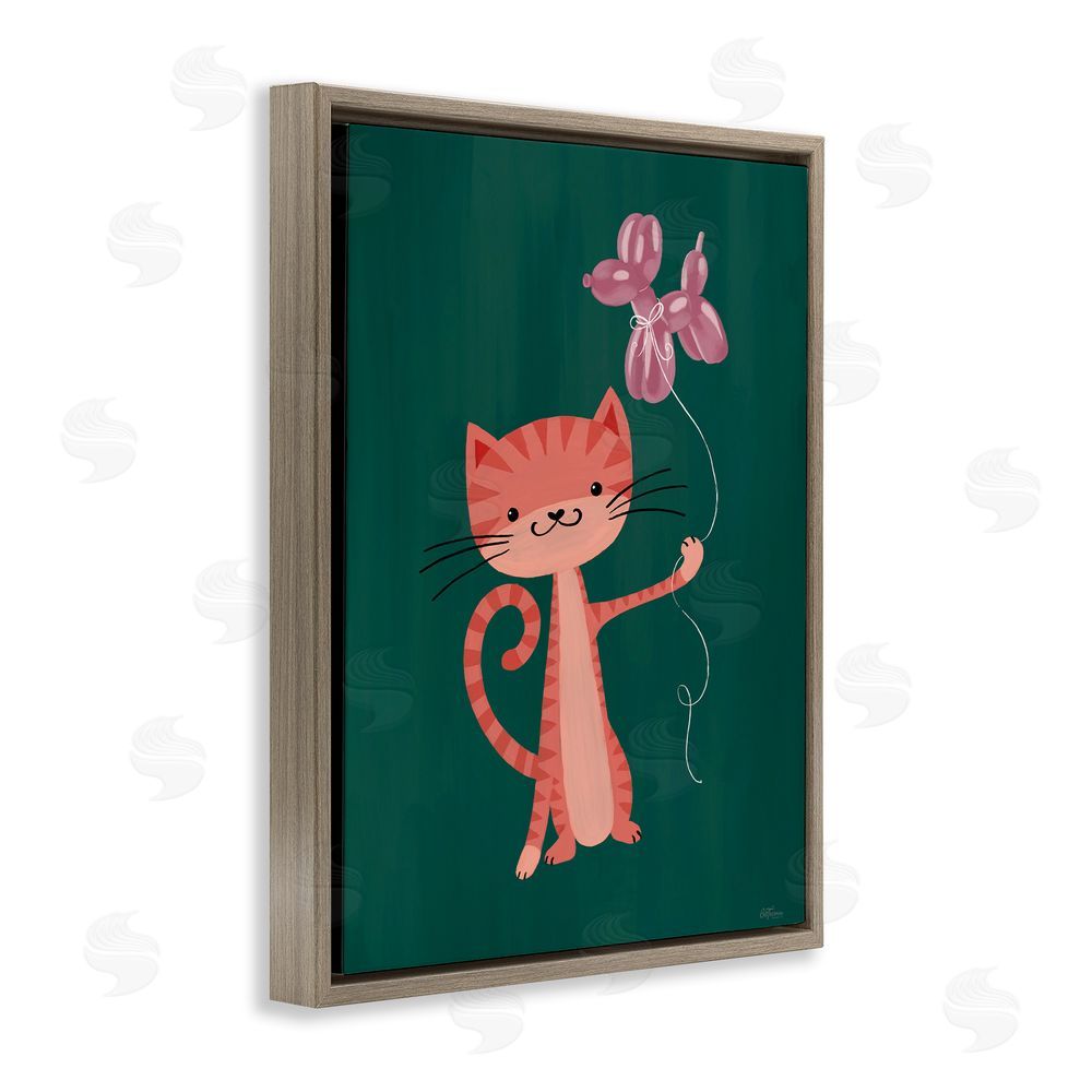 Cat Thurman Designs Balloon Buddy Cat Brown Floating Frame Canvas Wall Art Print