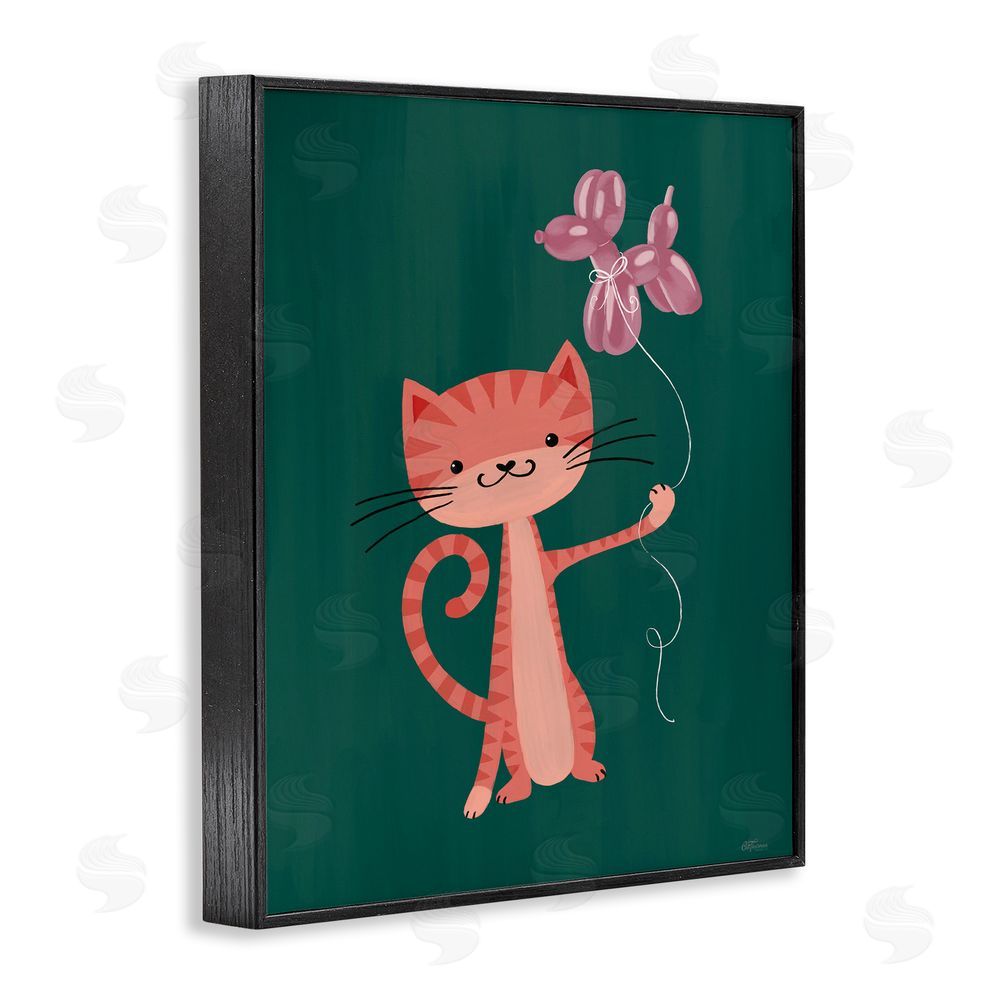 Cat Thurman Designs Balloon Buddy Cat Black Framed Giclee Wall Art Print