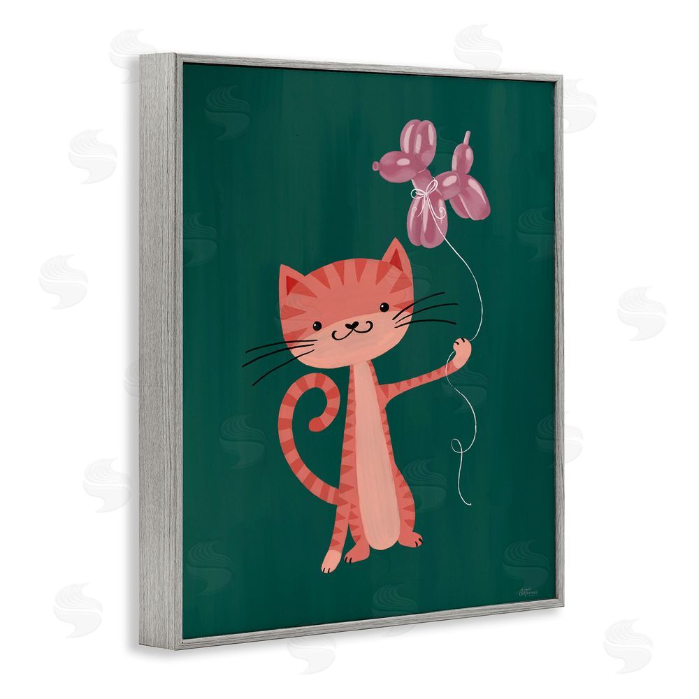 Cat Thurman Designs Balloon Buddy Cat Gray Framed Giclee Wall Art Print