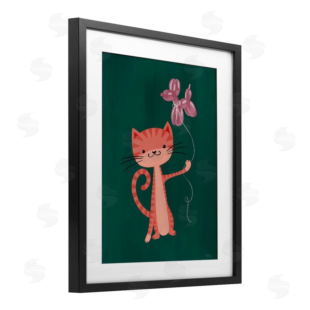 Cat Thurman Designs Balloon Buddy Cat Black Framed Print Under Glass Wall Art