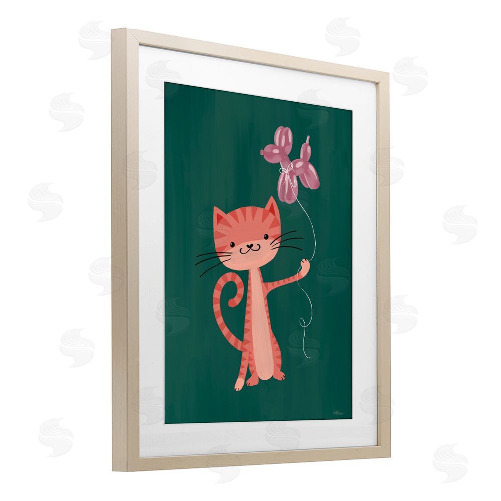 Cat Thurman Designs Balloon Buddy Cat Birch Framed Print Under Glass Wall Art