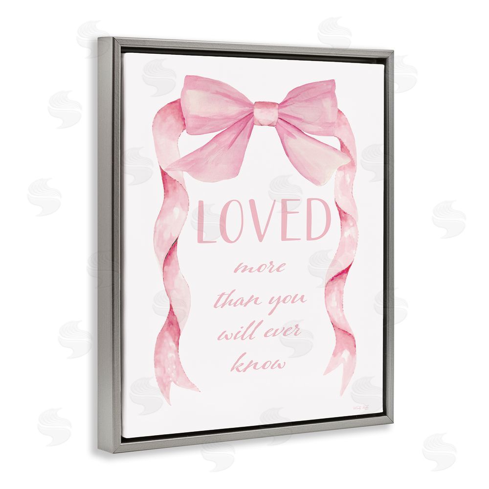 Cindy Jacobs Loved More Sentiment Pink Ribbon Gray Floating Frame Canvas Wall Art Print