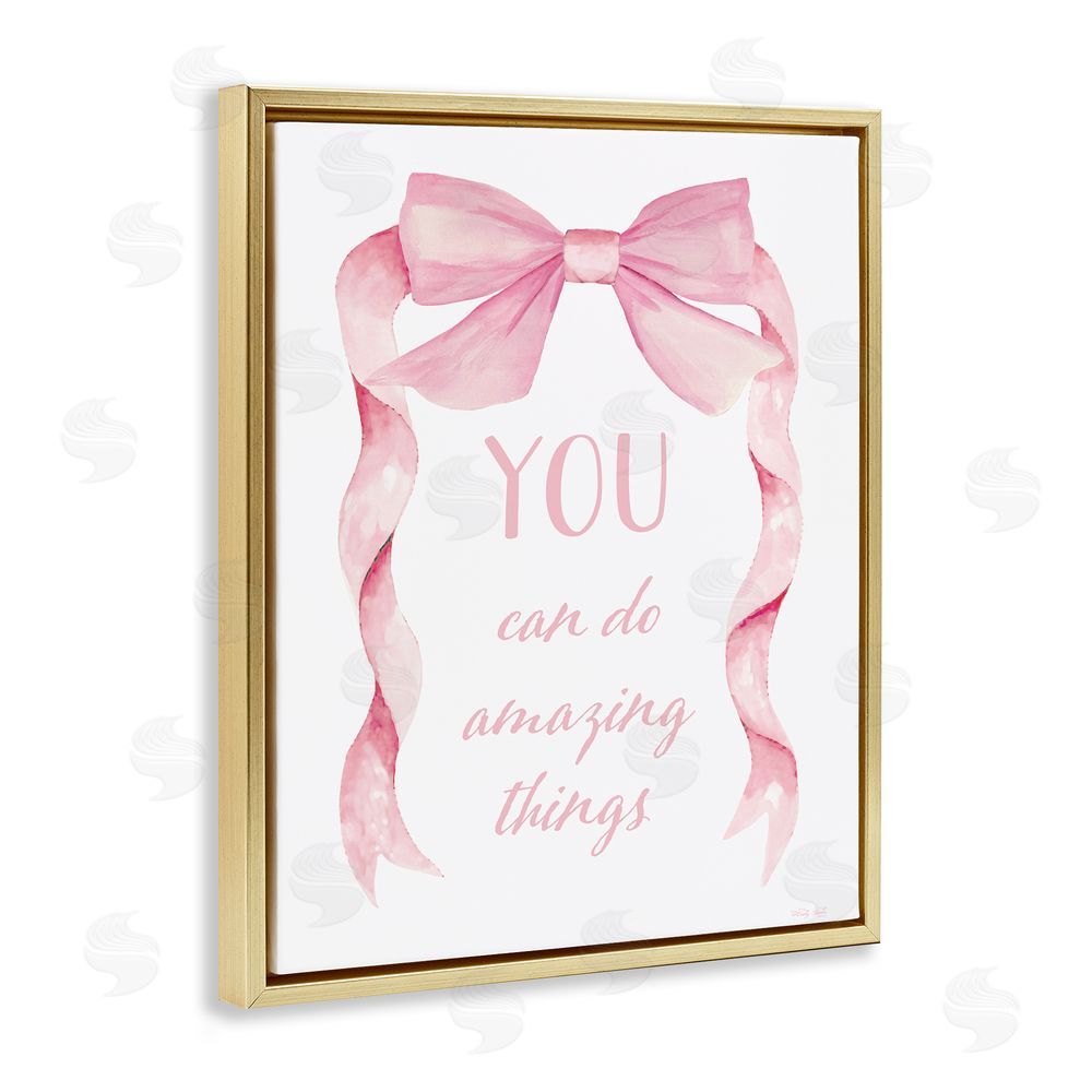 Cindy Jacobs Feminine Encouragement Ribbon Gold Floating Frame Canvas Wall Art Print