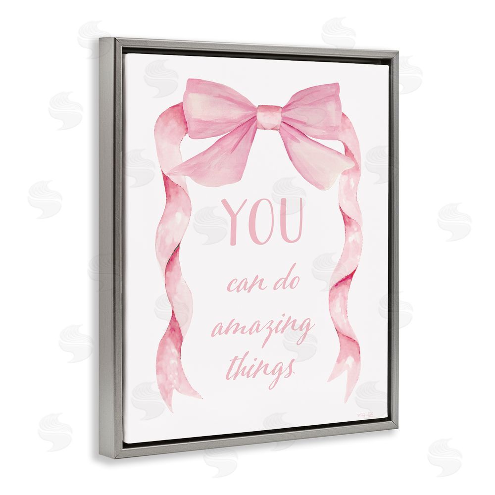 Cindy Jacobs Feminine Encouragement Ribbon Gray Floating Frame Canvas Wall Art Print