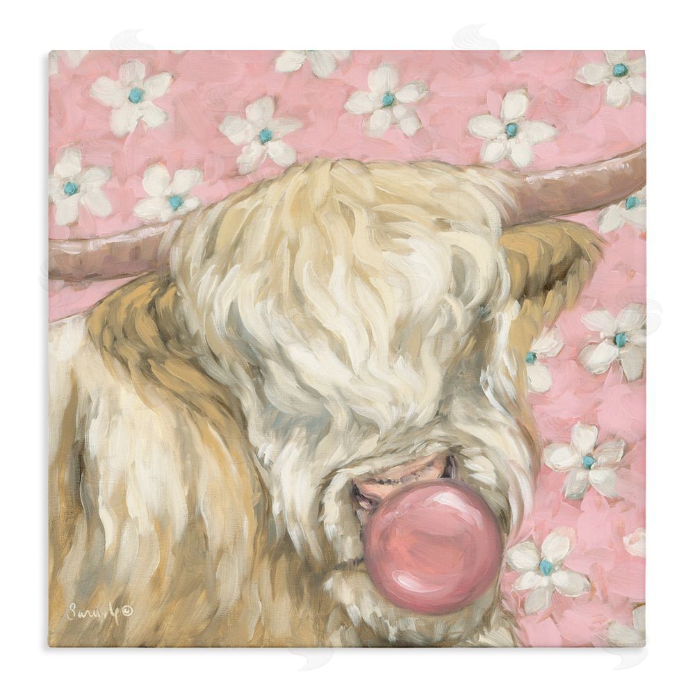 Sara G. Designs Bubblegum Cutie Cattle Stretched Canvas Wall Art