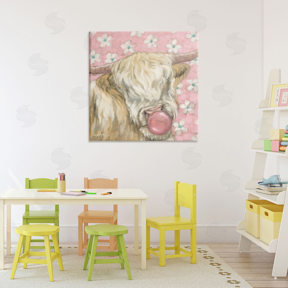 Sara G. Designs Bubblegum Cutie Cattle Stretched Canvas Wall Art in Room