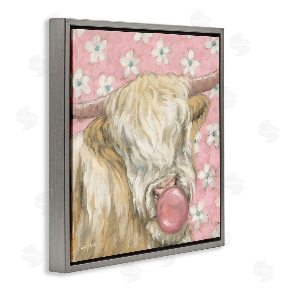 Sara G. Designs Bubblegum Cutie Cattle Gray Floating Frame Canvas Wall Art Print