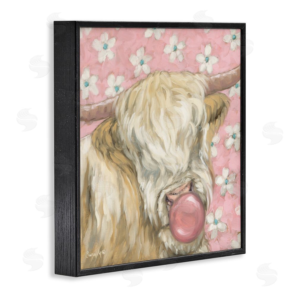 Sara G. Designs Bubblegum Cutie Cattle Black Framed Giclee Wall Art Print